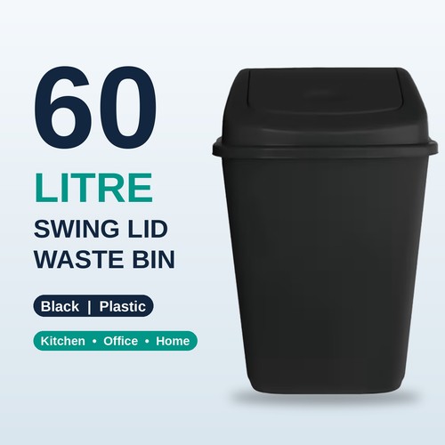 60l plastic swing top bin - plastic,