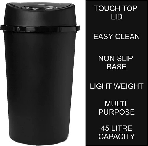 50l touch top bin black - top,