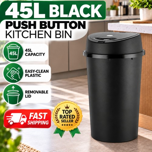 50l touch top bin black - top,